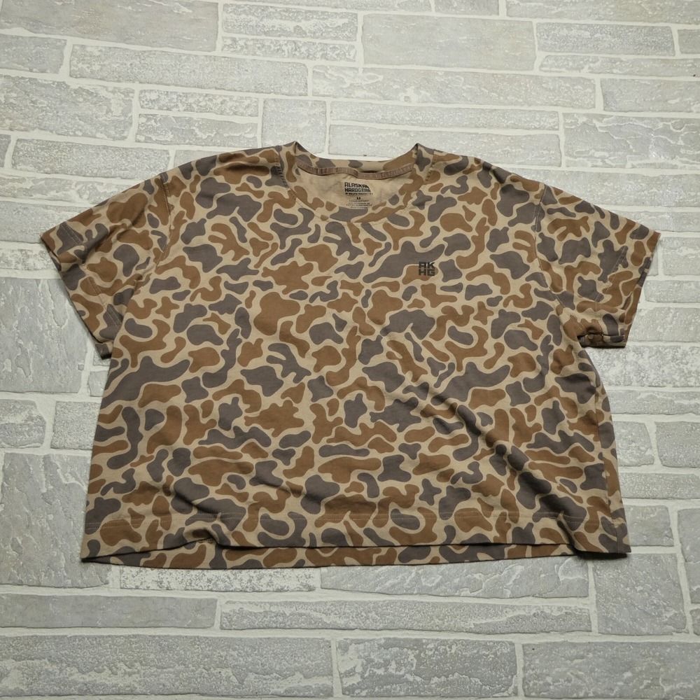 Alaskan Hardgear Top Womens 1X Brown Camo Tough Cotton Boxy Crop Short Sleeve